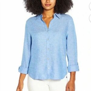 Orvis Light Blue Linen Blend Button-Up Women’s Shirt Size Large Lightweight
